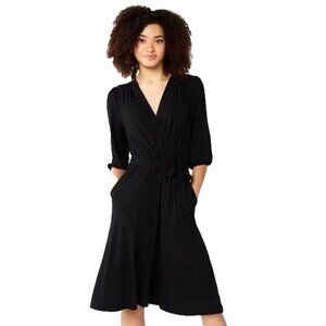 NWT Draper James Tie-Front Faux Wrap Fit & Flare Black Dress 2X